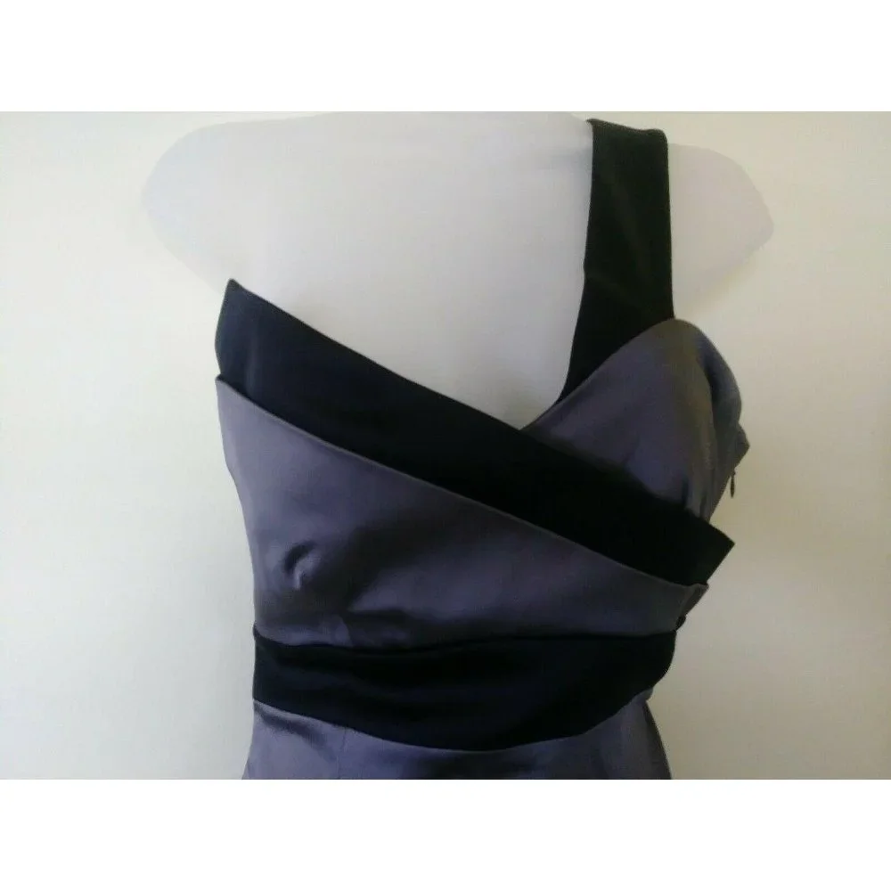 House of Dereon Dress Gray Black Strapless Overhead Strap‎ On To 1 Shoulder Sz 4